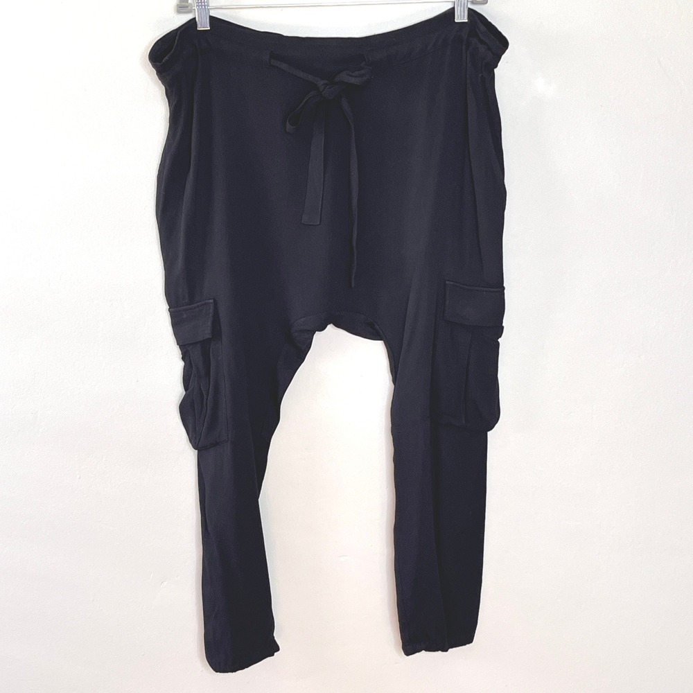 Ulla Johnson Cargo Harem Pants Dropped Crotch Black‎ Rayon Tie Waist Size 0 Boho